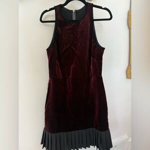 ABS Collection Pleated Hem Fit & Flare Velvet Dress Maroon